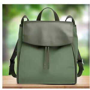 Skagen Large Nylon Backpack Green Drawstring Adjustable Leather Trim Ebba Bag